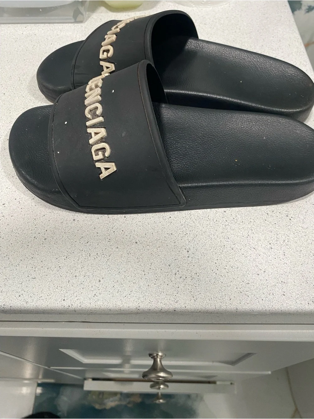 Balenciaga Kids Black Slides with Raised Ivory Logo